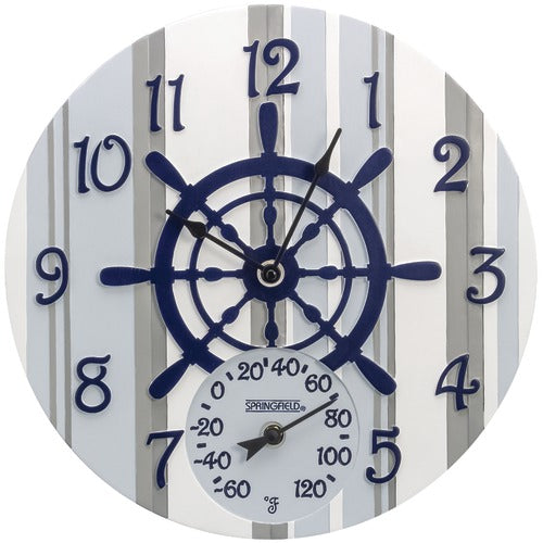 Springfield 14&quot; Poly Resin Clock With Thermometer (captain&#039;s Wheel)
