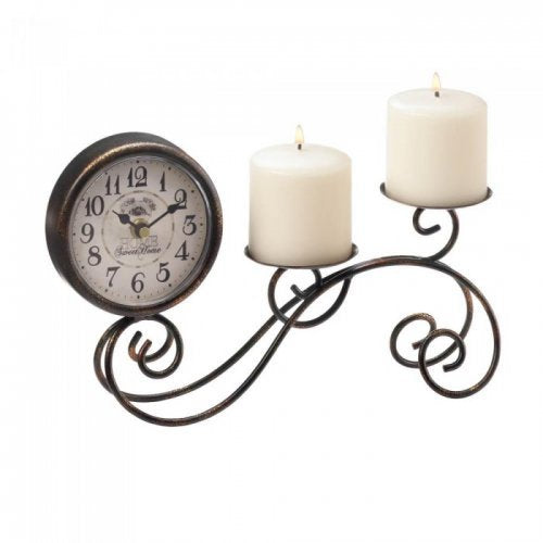 Scrollwork Table Clock &amp; Candleholder