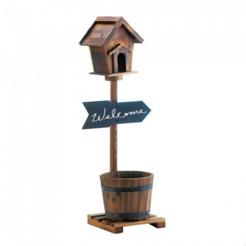 Welcome Birdhouse Rustic Barrel Planter