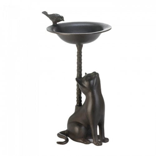 Brown Cat Birdbath