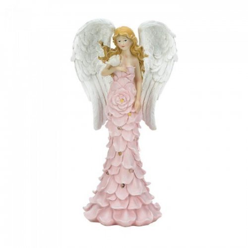 Solar Powered Pink Rose Angel Statue