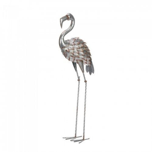 Galvanized Flamingo Statue