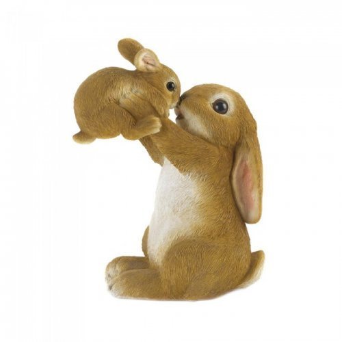 Playful Mom And Baby Rabbit Figurine