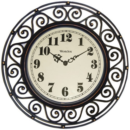 Westclox 12&amp;quot; Round Filigree Rubbed Bronze Finish Clock