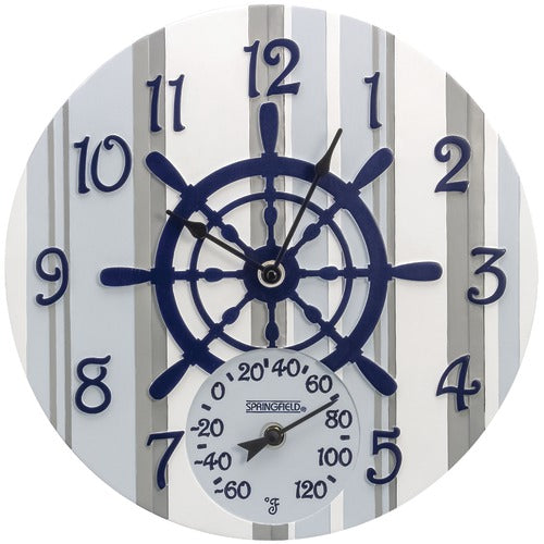 Springfield 14&amp;quot; Poly Resin Clock With Thermometer (captain&amp;#039;s Wheel)